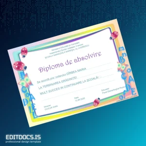 Editable Romania School Gimnazială Mareșal Al Averescu Kindergarten Diploma Page Preview - EditDocs